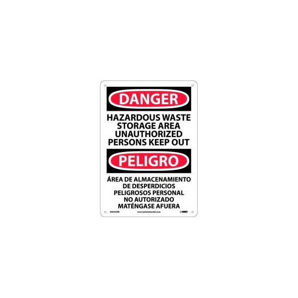 National Marker Co Bilingual Plastic Sign - Danger Hazardous Waste Storage Area Unauthorized Out ESD442RB - main